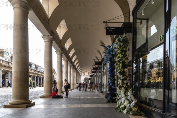 London, UK, May 15, 2019: View of the colonnade of Royal Opera House in Covent Garden area. Covent