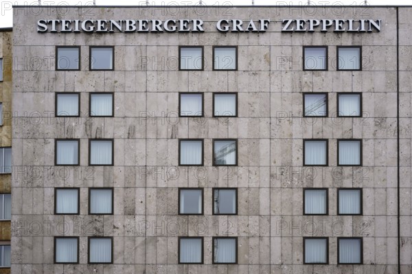 Stuttgart, Germany - February 03, 2018: The striking façade with square rows of windows of the
