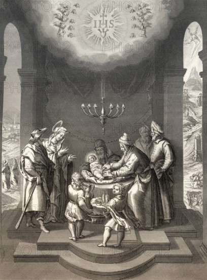 The circumcision of Jesus, steel engraving, 1853, digitally restored