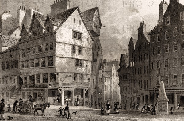 The West Bow, from the Lawn Market, Edinburgh, Scotland, 19th century, from Modern Athens by Th. H.