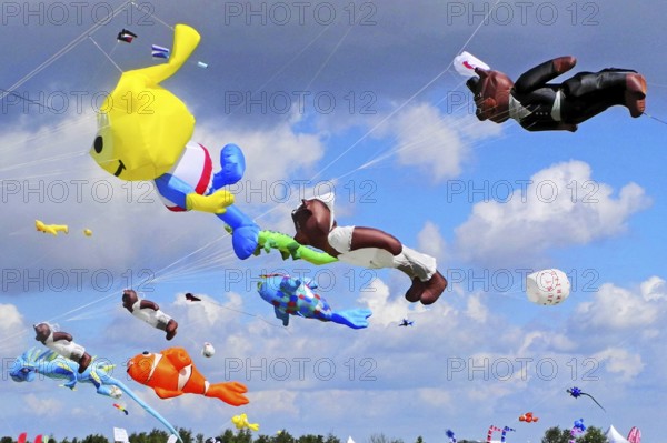 Colourful kite festival in Schillig, Wangerland, Schillig, flying kites, Lower Saxony, Federal