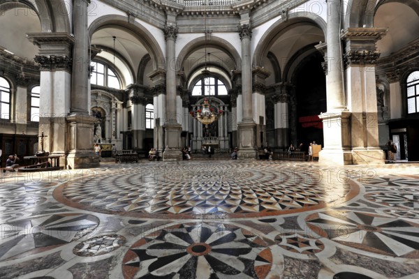 Interior view of the church of Santa Maria della Salute, Venice, Wide-angle view of a church