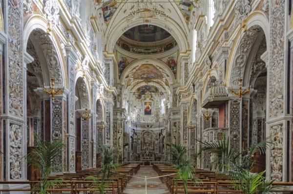 Nave of the Church of the Gesù, the mother church of the Society of Jesus (Jesuits), Palermo,