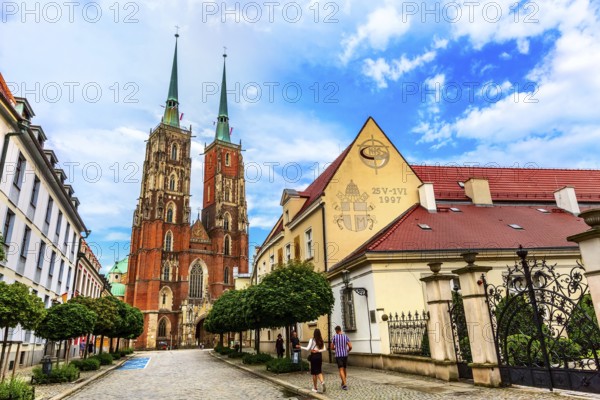 Wroclaw, Poland, June 21, 2019: Ostrow Tumski island and Cathedral of St John the Baptist towers,