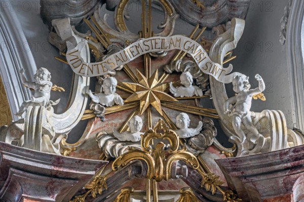 Putti and the Latin saying, When they saw the star, they were delighted, St George and Florian is a
