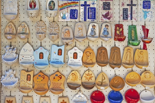 Holy water bowls, devotional objects, souvenir kitsch, Pilgrimage Church of the Assumption of the