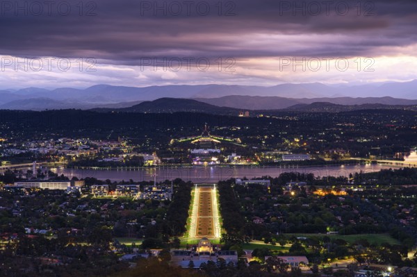 Canberra at night from Mount Ainslie Lookout and with the Anzac Parade in focus. Reupload with new