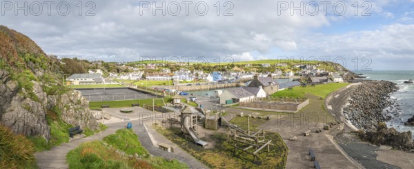 Panorama of Port Patrick Harbour and Coastline, Port Patrick, Dumfries & Galloway, Scotland, United