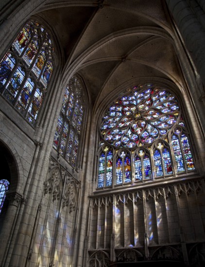 Built from 1140, transept around 1500, stained glass windows in the northern transept arm, St.,