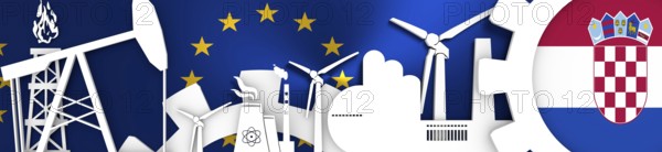 Energy and Power icons set. Header banner with Croatia flag. Sustainable energy generation and