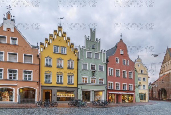 Historical houses on Altstadt street in Landshut, Germany, Europe