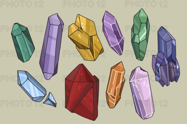 Colorful collection of various natural stones. Set of different size and shape precious gemstones.
