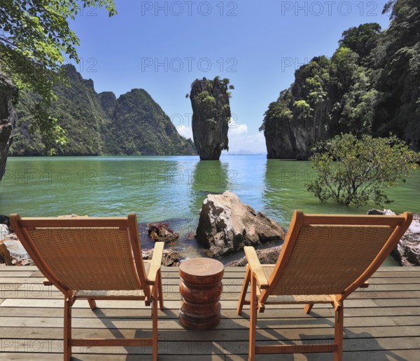 The most beautiful landscape in the world. The island in the form of a green vase in the sea gulf