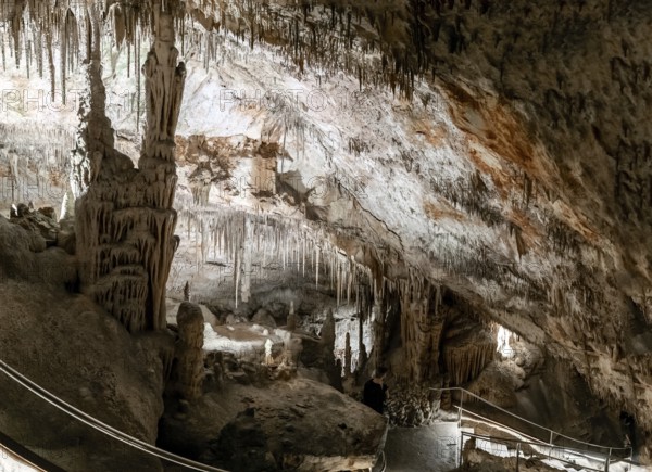 Porto Cristo, Spain, 23 January, 2024: view of the rock formations inside the Cuevas del Drach in