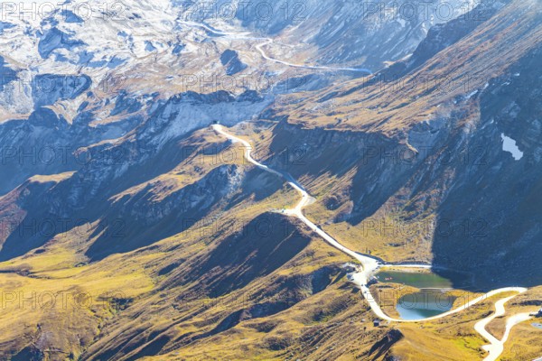The mountain serpentine of the panoramic mountain road Grossglocknerstrasse. The Hohe Tauern Park.