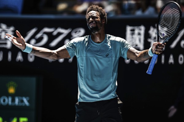 MELBOURNE, AUSTRALIA - JANUARY 18: Gael Monfils of France reacts to losing a point whilst playing