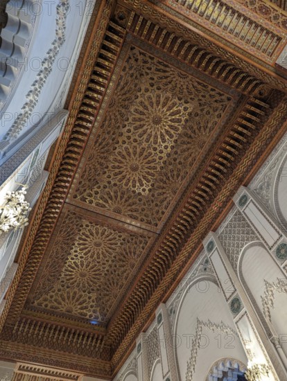 CASABLANCA, MOROCCO, APRIL 13, 2023, Interior of the famous Hassan II Mosque at the coast of