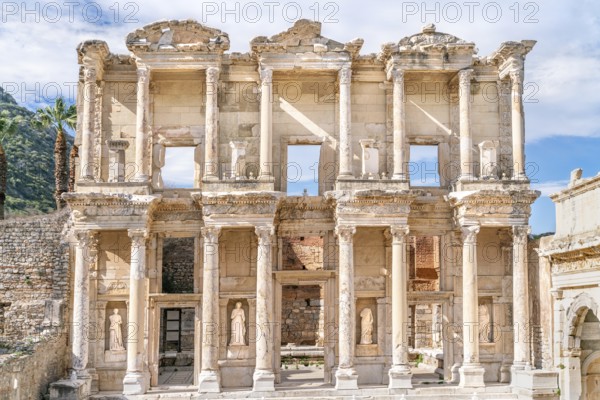 Celsus Library in Ephesus in Selcuk (Izmir), Turkey. Marble statue is Sophia, Goddess of Wisdom, at