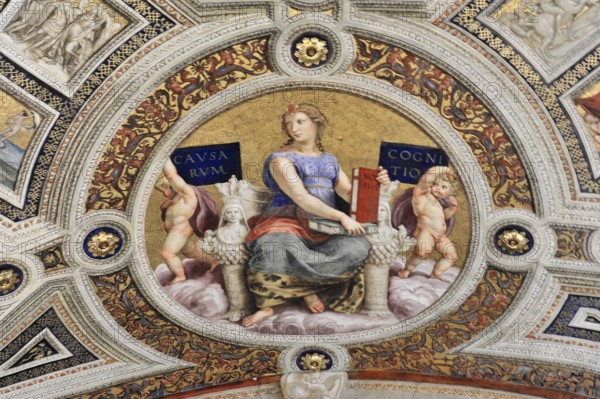 Vatican Museums, Vatican City, Vatican, Rome, Lazio, Italy, Fresco of a woman with a book