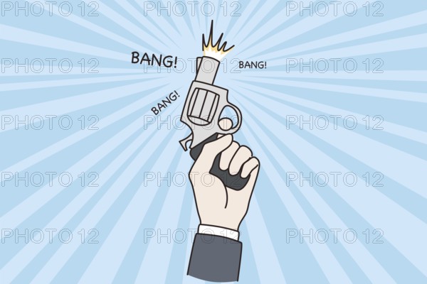 Business startup and new project concept. Human hand holding pistol gun ready to shoot for new