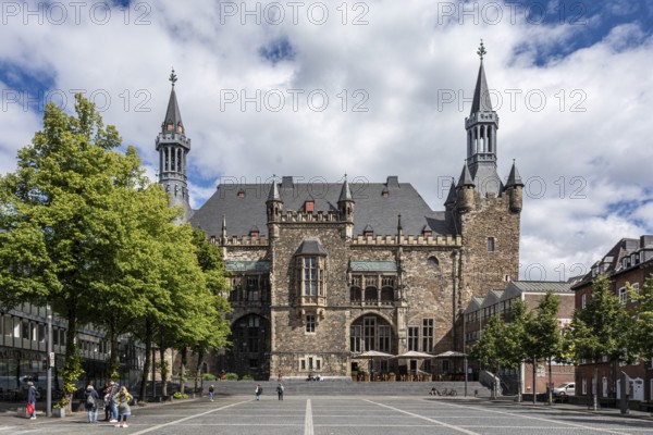 View of the town hall from Katschhof, with the 8th century Granus Tower on the right - Aachen,