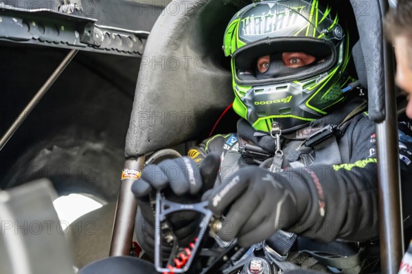 NHRA driver, Matt Hagan, prepares to qualify for the Dodge Power Brokers NHRA Mile-High Nationals