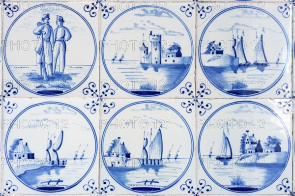 An image of six typical blue delft tiles
