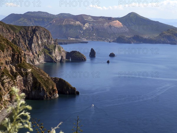 Lipari Islands, view from Lipari to the large crater of Vulcano
