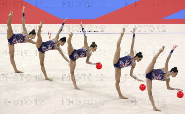 Sofia, Bulgaria - 16 September, 2018: Team Spain performs during The 2018 Rhythmic Gymnastics World