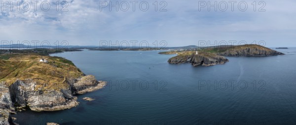 A panorama view of the entrance to the Baltimore Harbor in West Cork with teh Sherkin Island