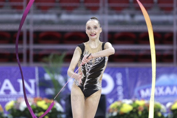 Sofia, Bulgaria - 6 May, 2017: Camilla Feeley from USA performs during Rhythmic Gymnastics World