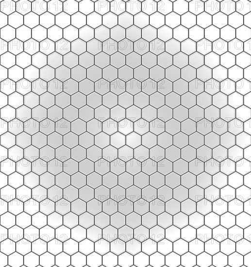 Hexagonal grid forming concentric circles with gradient from white to gray, creating a modern and
