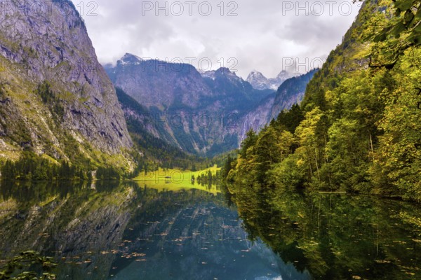 Koenigssee - the cleanest lake in Germany is surrounded by high mountains. The fabulous beauty in