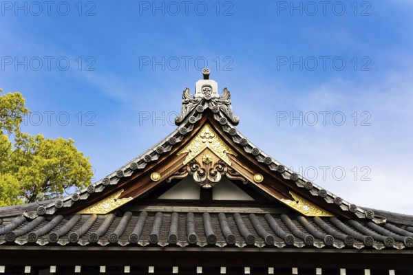 Temple roof. Decor element. Flower Temple by Kameido Tenjin. The temple is dedicated to the