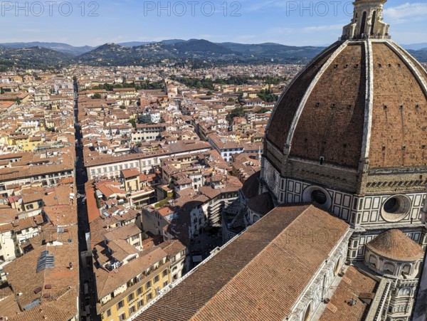 The giant cathedral and cupola of Santa Maria del Fiore cathedral in Florence, Italy, Europe