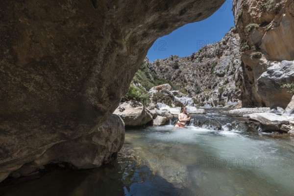 Preveli Beach, at the end of the Kourtaliotiko Gorge, South Coast, Crete, Greek Islands, Greece,