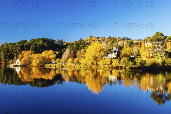DAYLESFORD, AUSTRALIA, MAY 12 2024: Landscape around Lake Daylesford in a cool late autumn