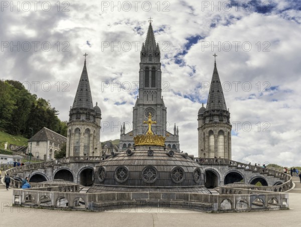Lourdes, France, 17 April, 2024: view of the Sanctuary of Our Lady of Lourdes in the Pyrenean