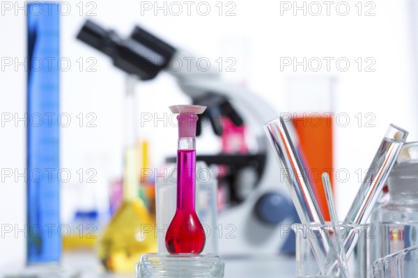 Chemical scientific laboratory stuff microscope test tube flask pipette