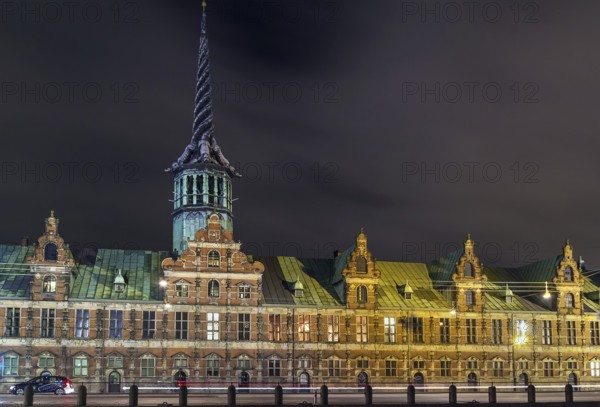 Evening. Borsen is a building in central Copenhagen, Denmark. It was built by Christian IV in 1619