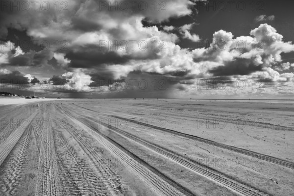 On the amazing Sonderstrand beach on the Romo peninsula, Jutland, Denmark. Scenery after heavy rain