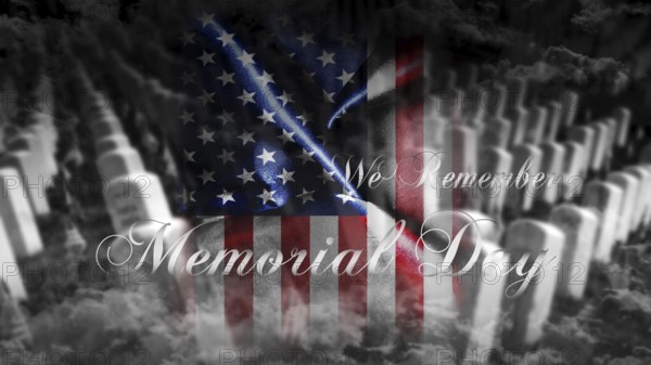 Memorial Day United States of America . American Flag With Cemetery and Gravestones in Background