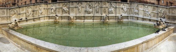 The Fonte Gaia is a monumental fountain located in the Piazza del Campo, opposite the Palazzo