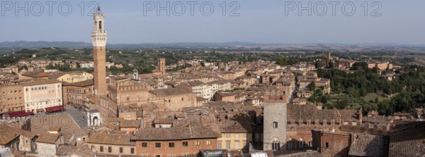 Panoramic view over downtown Siena and the Palazzo Pubblico, seen from the Facciatone panoramic