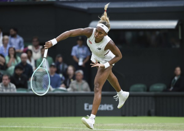 US tennis player Coco Gauff in action at the 2024 Wimbledon Championships, London, England, United