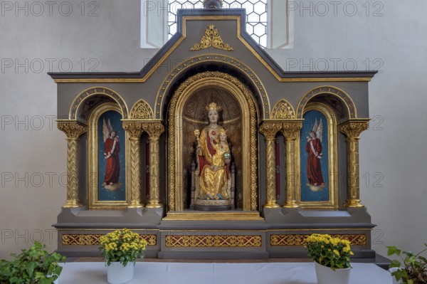 Side altar with statue of the Virgin Mary, St. Blasius Catholic Parish Church in Dietmannsried,