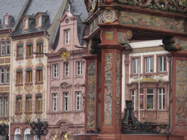 Historic building with ornate half-timbered details and baroque façade in the city, mainz,