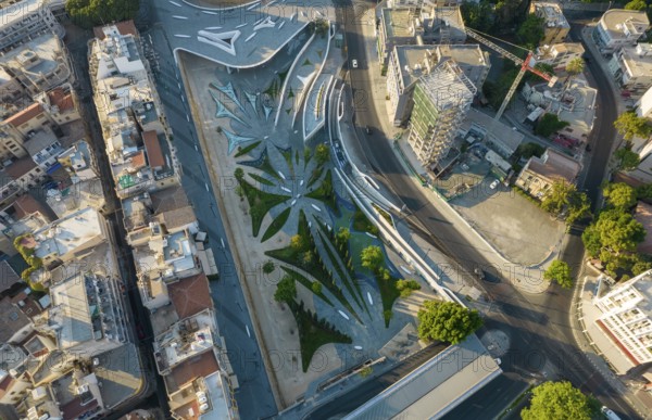 Aerial view of Nicosia cityscape the capital city of Cyprus and Eleftheria square with modern