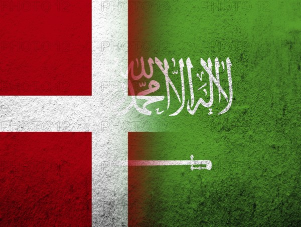 The Kingdom of Denmark National flag with The Kingdom of Saudi Arabia National flag. Grunge