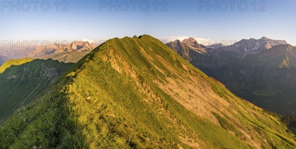 Fantastic sunset tour on the beautiful panoramic mountain Hoferspitze near Schrocken in the Allgau